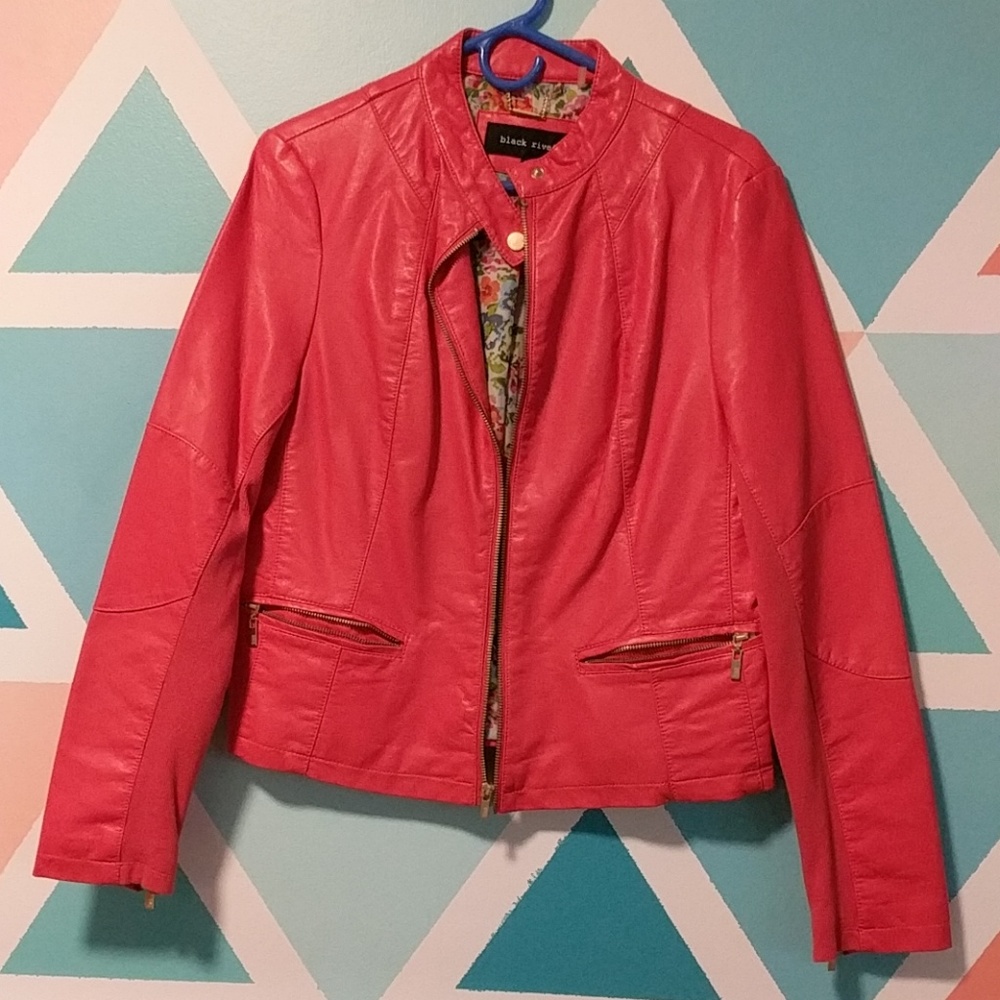 Orange Black Rivet Faux Leather Jacket